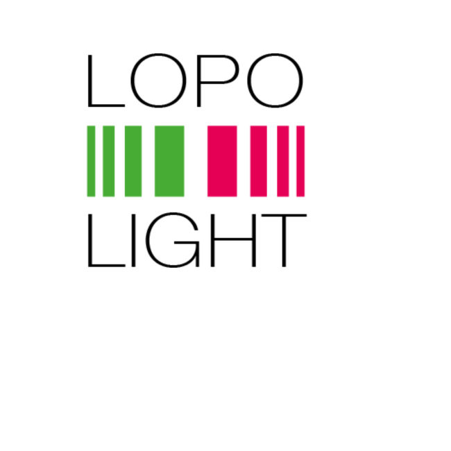 Image of green stripes, then Lopolight spelled out in black, followed by pink stripes.